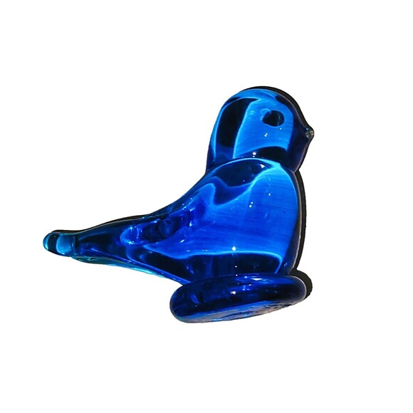 VTG Crystal Hand Blown Bluebird of Happiness Sea Blue Glass Figurine Signed 3"H - Picture 5 of 16